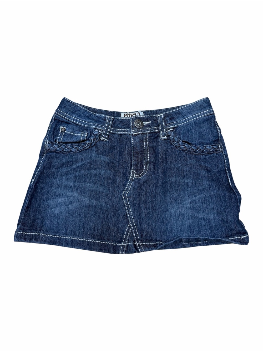 Mudd Girls Size 10 Dark Wash Braided Pocket Stretch Denim Skirt